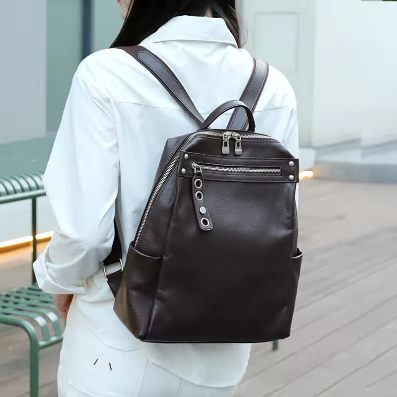 The Heritage Natural Leather Rucksack | Large Capacity Vintage Cowhide Backpack