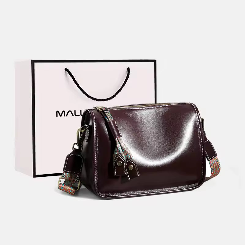 Women's Real 100% Cowhide Leather Wide Shoulder Bag Solid Color Soft Cow Leather Crossbody Bag Luxury Messenger Bag Ladies Gift