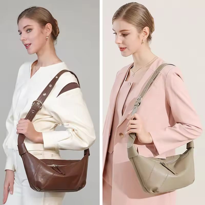 New Arrival Women Genuine Cowhide Leather Dumpling Bag For Ladies Casual Minimalist Crossbody Hobos Bag Luxury Female Messenger