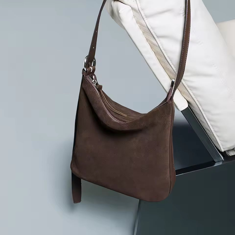 Women's Suede Cow Genuine Leather Shoulder Bags female Soft Cowhide Crossbody Bag Female Design Vintage Commuting Handbag