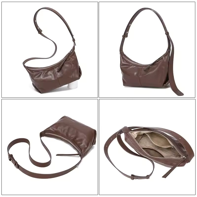Women's Genuine Cowhide Leather Soft Tote Bag For Ladies Casual Trendy Dumpling Working Handbags Luxury Female Commuter Bag
