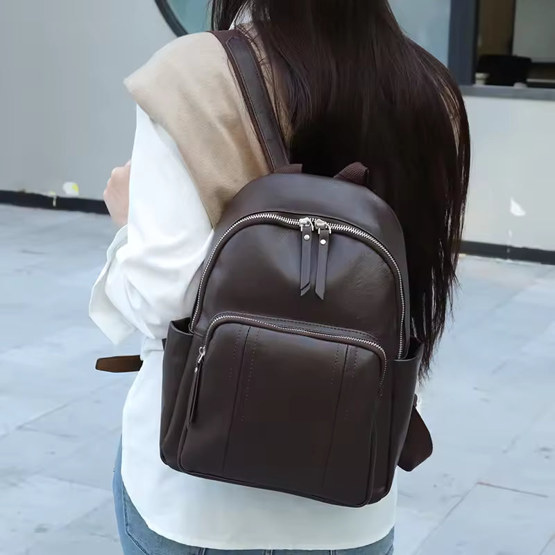 Minimalist Luxury Top-Grain Backpack | Sophisticated Cowhide Shoulder Bag for All