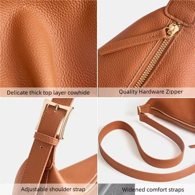 Cowhide Genuine Leather Dumpling Bag for Women Bags Large Capacity Shoulder Crossbody Bags Trendy Messenger Handbag Armpit Purse