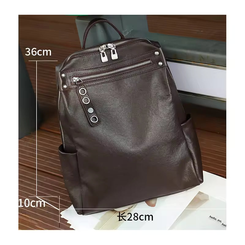 The Heritage Natural Leather Rucksack | Large Capacity Vintage Cowhide Backpack