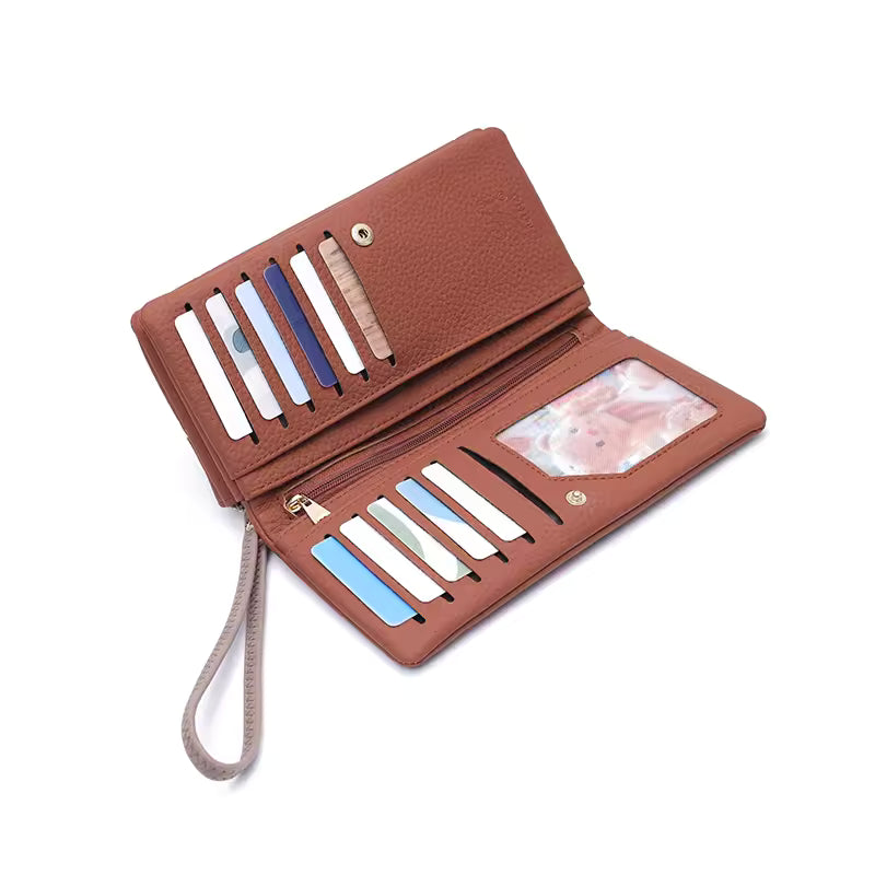 New Women's Long Wallet High-Quality PU Litchi Texture Handheld Double Zipper Long Wallet Fashionable Versatile Multi-Card Slot