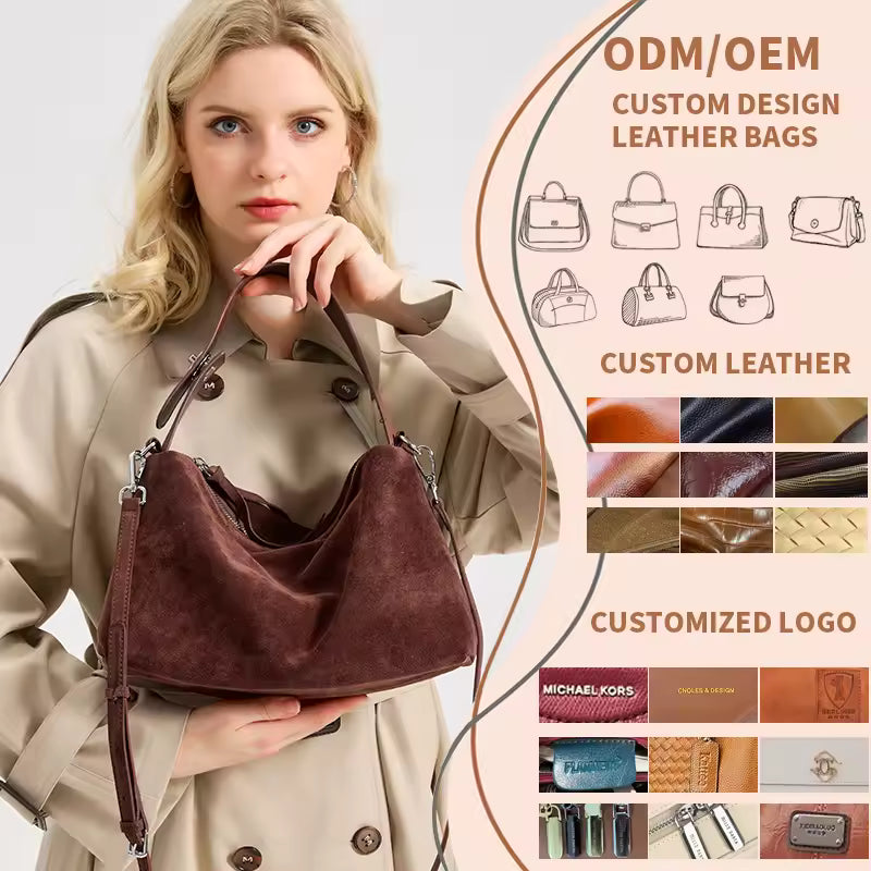 Textured Frosted Leather Handbag | Minimalist Genuine Suede Crossbody for Women