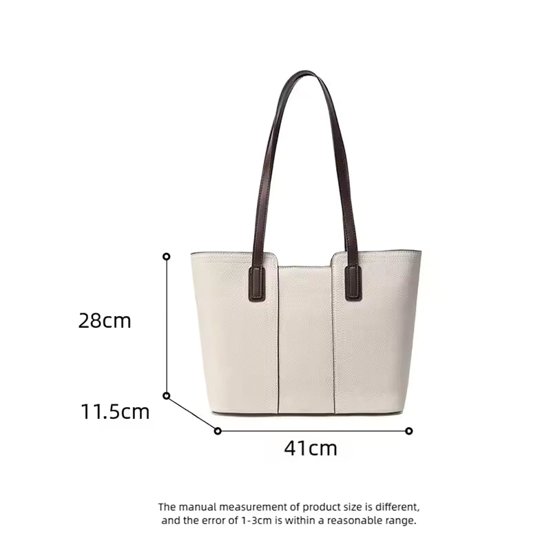 Women's Genuine Cowhide Leather Large Capacity Tote Bag Lightweight Luxury Designer Shoulder Bag Casual Work Handbag For Ladies