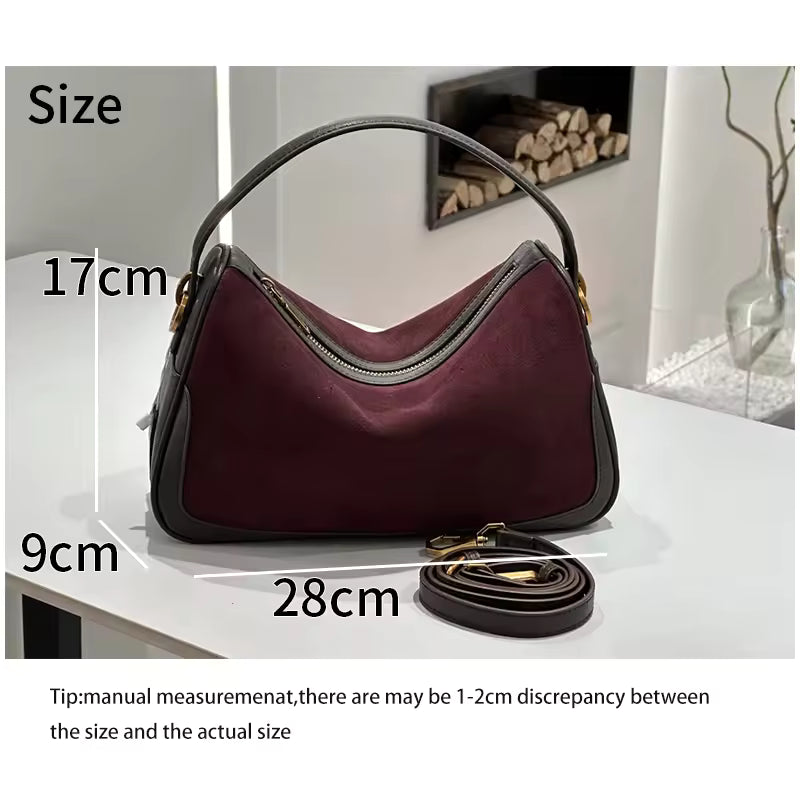 Women's Genuine Suede Cowhide Leather Shoulder Bag Retro Large Capacity Cow Crossbody Bag Handbag Luxury Brand Bag Accessories