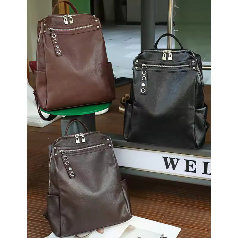 The Heritage Natural Leather Rucksack | Large Capacity Vintage Cowhide Backpack