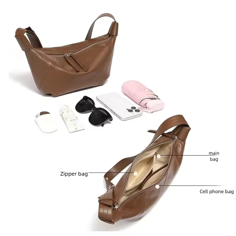 New Arrival Women Genuine Cowhide Leather Dumpling Bag For Ladies Casual Minimalist Crossbody Hobos Bag Luxury Female Messenger
