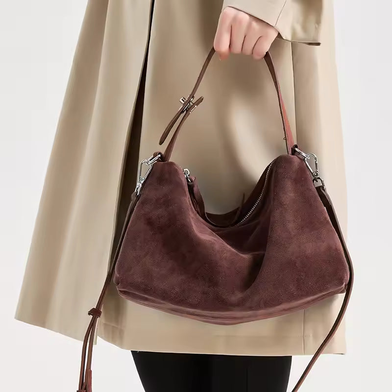 Textured Frosted Leather Handbag | Minimalist Genuine Suede Crossbody for Women