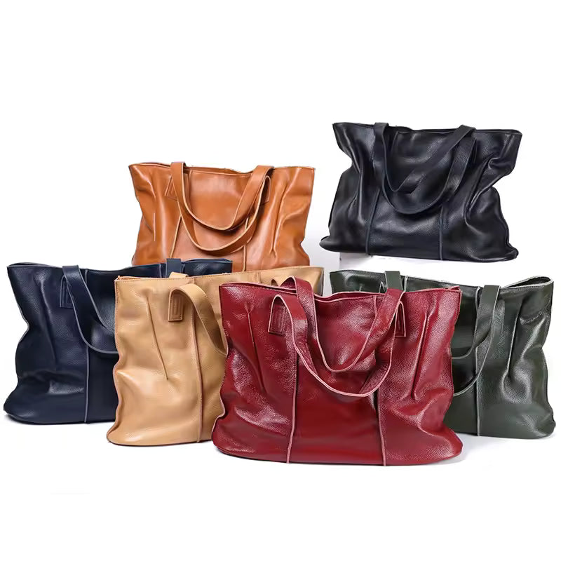 Refined Soft Leather Shoulder Bag - Essential Luxury Tote for Modern Women