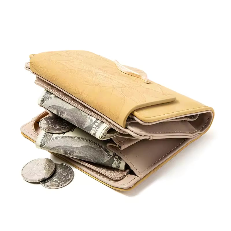 Purse women's short 2026 new niche design simple retro frosted leaf women's purse fashion coin purse zipper folding