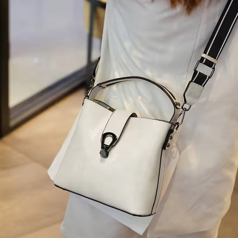 Ladies Waxed Cowhid Genuine Leather Bag Women's Retro Top-grain leather Shoulder Handbag Female Cowhide Commuting Crossbody Bags