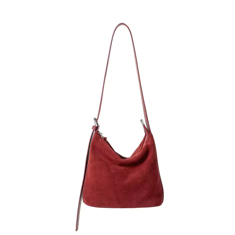 Women's Suede Cow Genuine Leather Shoulder Bags female Soft Cowhide Crossbody Bag Female Design Vintage Commuting Handbag