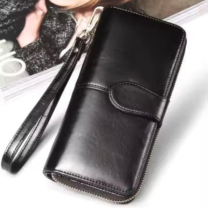 Hot selling women wallet korean American style oil wax wallets zipper note clip women card package mobile phone women clutch