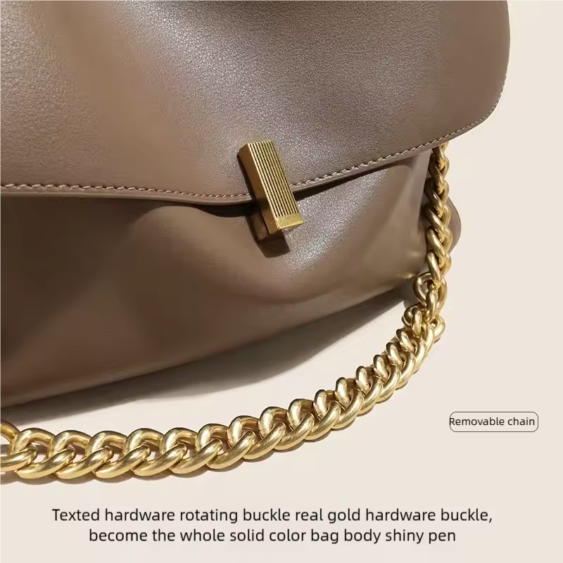 Trendy Genuine Cow Leather Shoulder Chain Bag For Women Large Capacity Single Strap Handbag Messenger Tote Bag Bolsas De Mujer