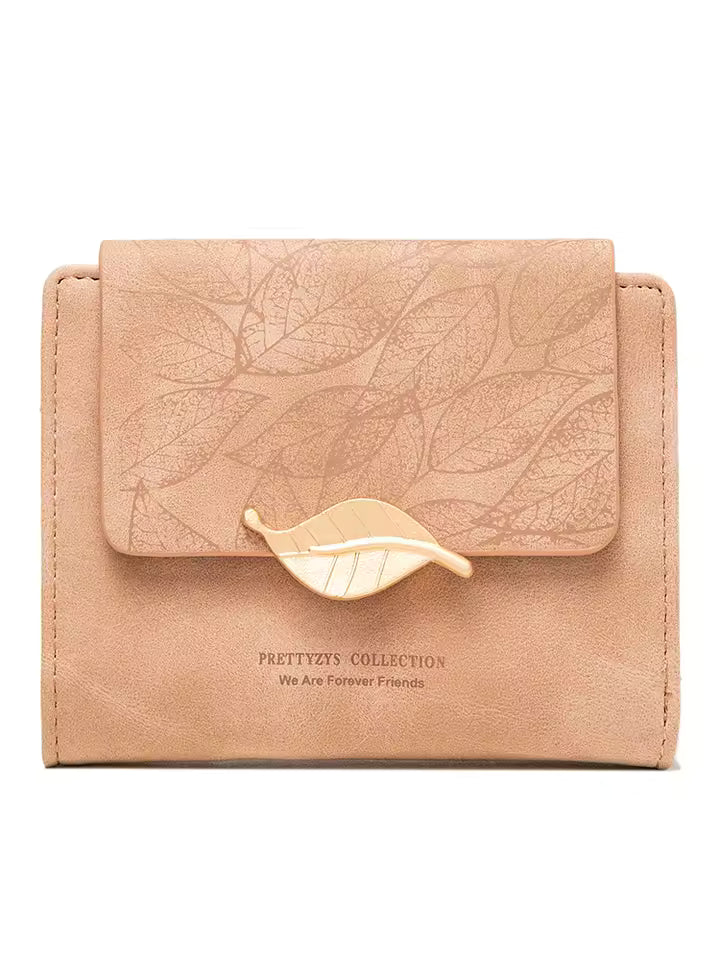 Purse women's short 2026 new niche design simple retro frosted leaf women's purse fashion coin purse zipper folding