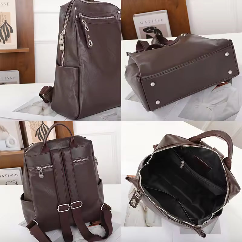 The Heritage Natural Leather Rucksack | Large Capacity Vintage Cowhide Backpack