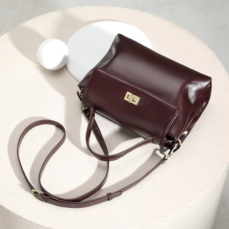 Modern Luxury Crossbody Handbag - Premium Cowhide Leather Shoulder Bag