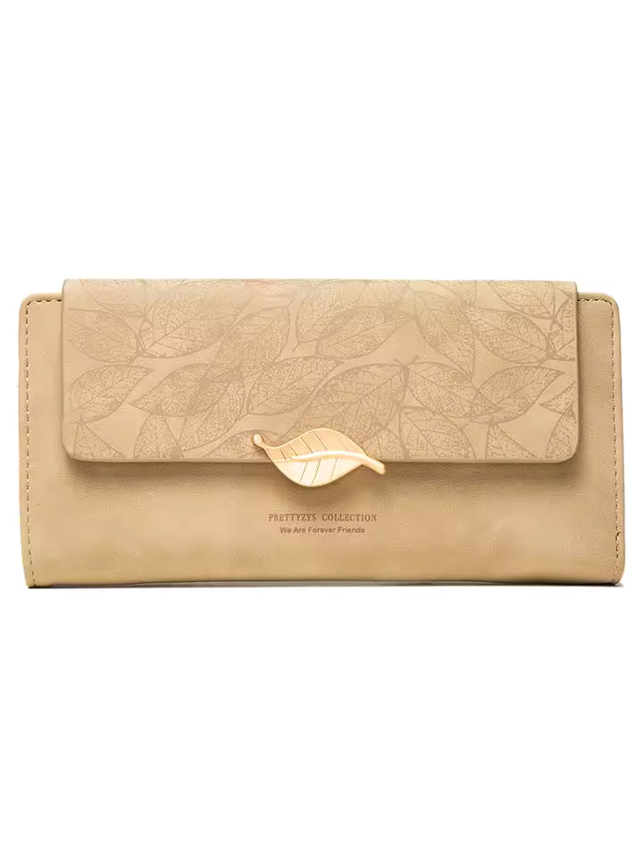 Purse female niche design retro simple long mobile phone bag frosted leaf women's purse 2026 new trend all-matching wallet women