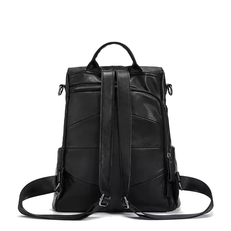 Sophisticated Soft Leather Travel Bag - Minimalist Black Cowhide Backpack