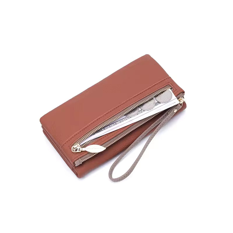 New Women's Long Wallet High-Quality PU Litchi Texture Handheld Double Zipper Long Wallet Fashionable Versatile Multi-Card Slot