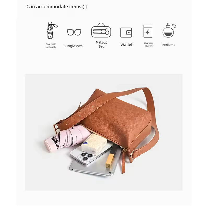 Cowhide Genuine Leather Dumpling Bag for Women Bags Large Capacity Shoulder Crossbody Bags Trendy Messenger Handbag Armpit Purse