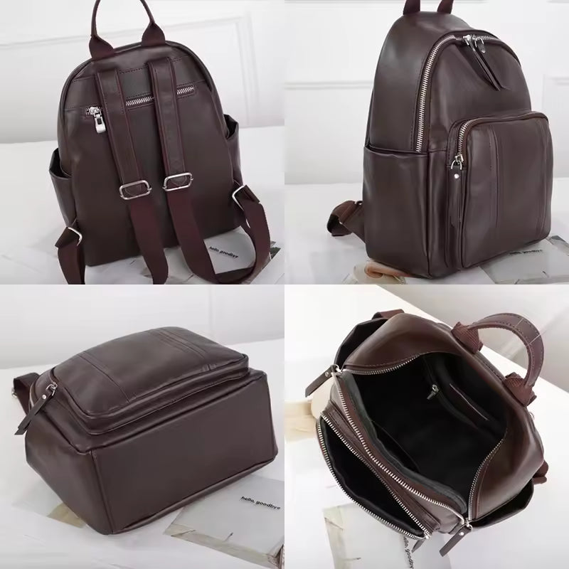 Minimalist Luxury Top-Grain Backpack | Sophisticated Cowhide Shoulder Bag for All