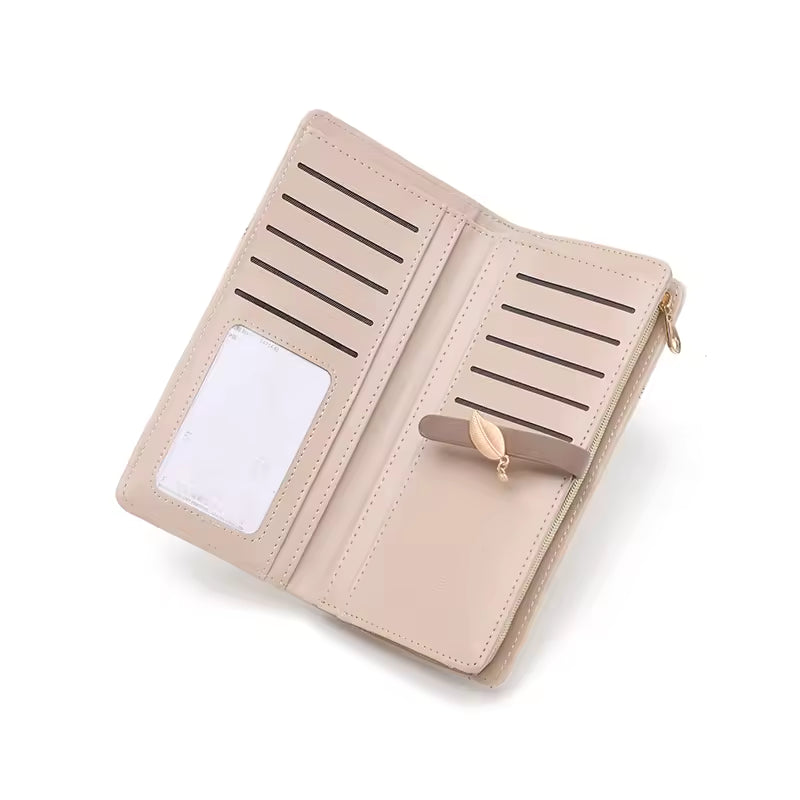 Wallet - Long Style Korean Edition PU Leather Printed Zippered Clasp Folded Multi-Coverage Fashionable Versatile Printed Zippere