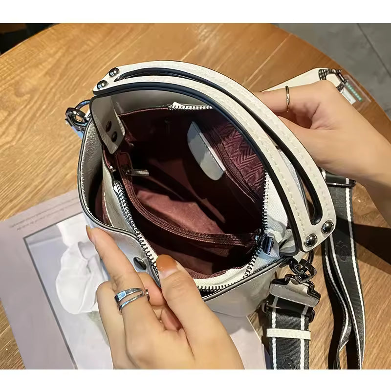 Ladies Waxed Cowhid Genuine Leather Bag Women's Retro Top-grain leather Shoulder Handbag Female Cowhide Commuting Crossbody Bags