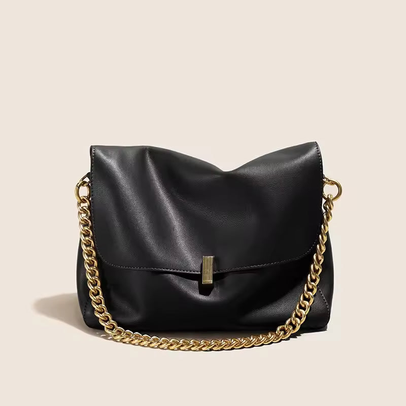 Trendy Genuine Cow Leather Shoulder Chain Bag For Women Large Capacity Single Strap Handbag Messenger Tote Bag Bolsas De Mujer