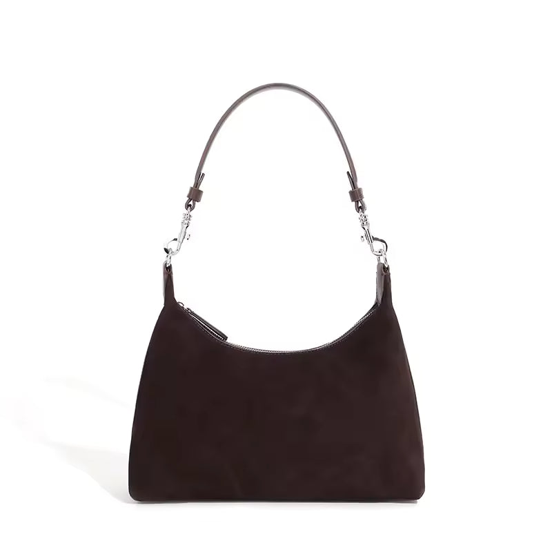 Retro Genuine Leather Suede Handbag Cowhide Women's Underarm Shoulder Crossbody Bag For Ladies Velvety Bag Luxury Designer Bags