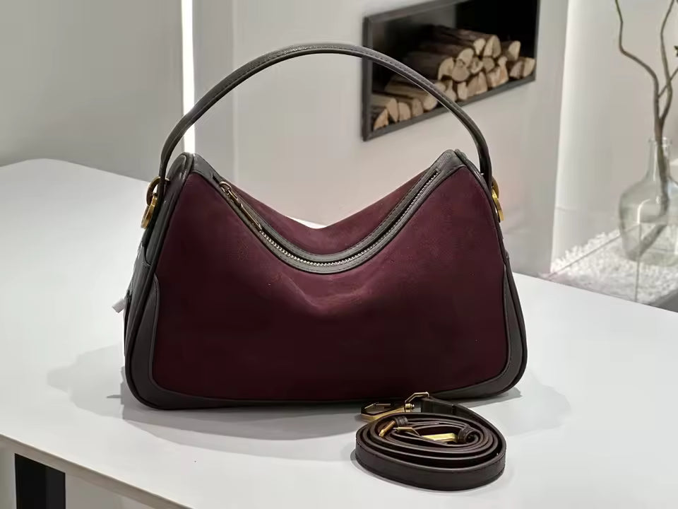 Women's Genuine Suede Cowhide Leather Shoulder Bag Retro Large Capacity Cow Crossbody Bag Handbag Luxury Brand Bag Accessories