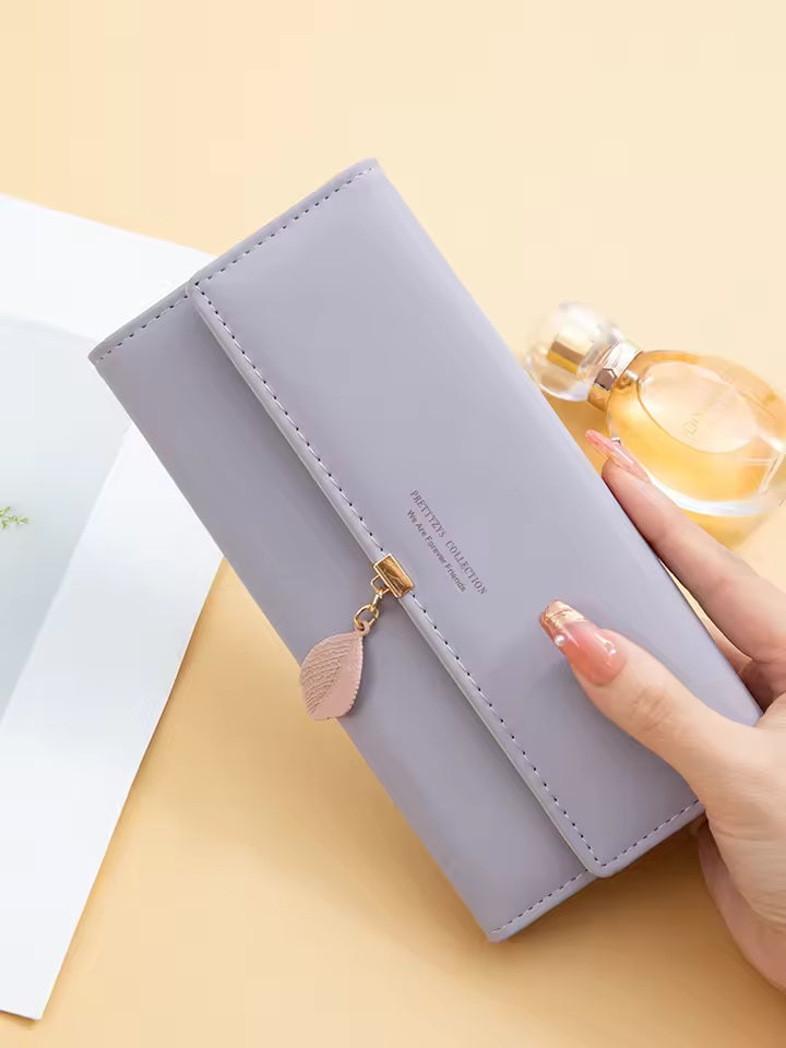 Hot Selling spring and summer new women's PU leather Japanese and South Korea small fresh leaf pendant three fold bag