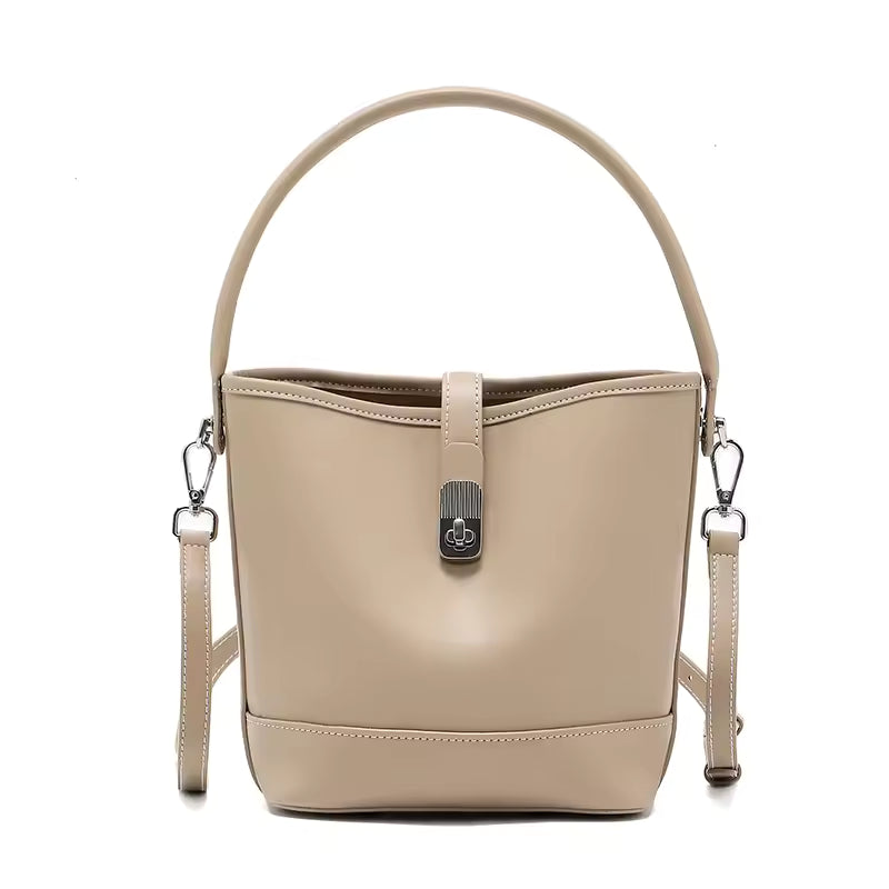 Genuine Cowhide Leather Women's Bucket Handbag For Ladies Soft Large Capacity Shoulder & Crossbody Bag Luxury Brand Messenger
