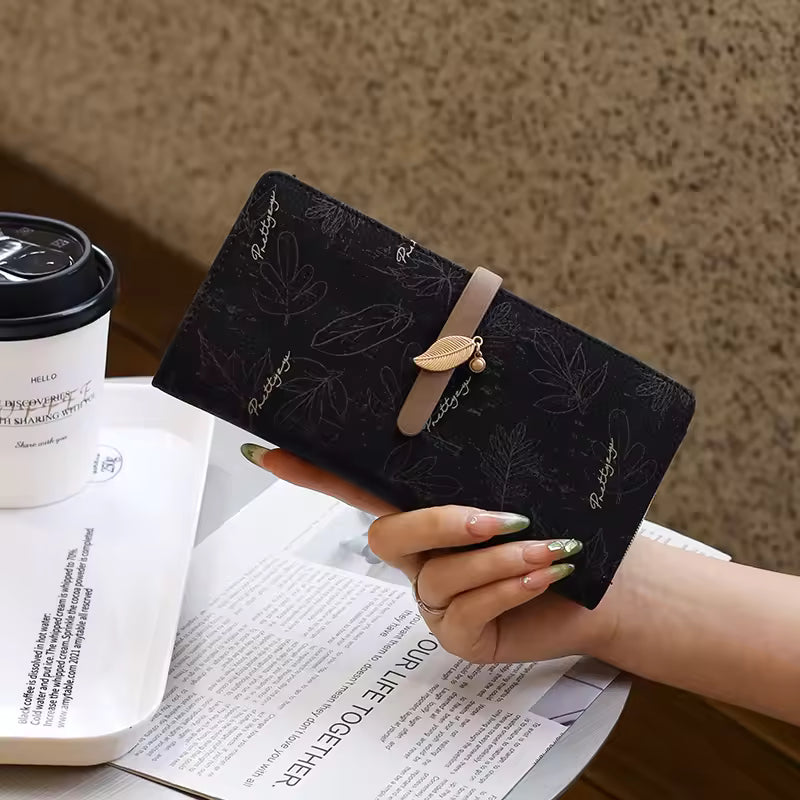 Wallet - Long Style Korean Edition PU Leather Printed Zippered Clasp Folded Multi-Coverage Fashionable Versatile Printed Zippere