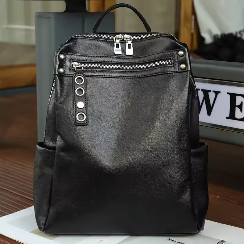 The Heritage Natural Leather Rucksack | Large Capacity Vintage Cowhide Backpack