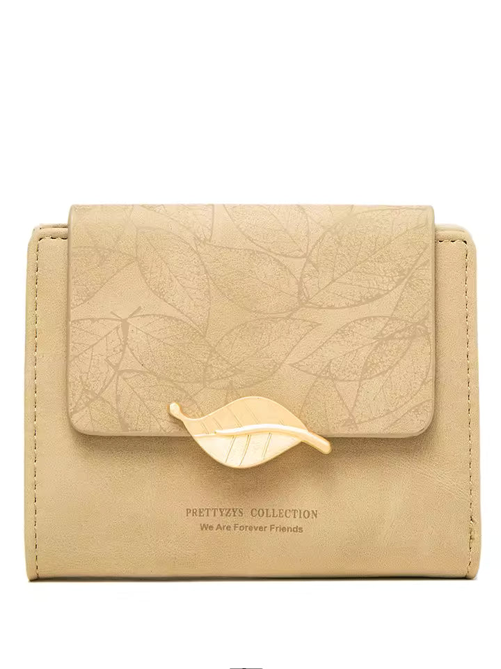 Purse women's short 2026 new niche design simple retro frosted leaf women's purse fashion coin purse zipper folding