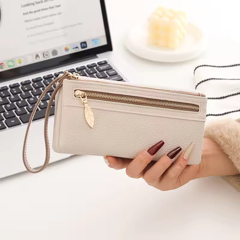 New Women's Long Wallet High-Quality PU Litchi Texture Handheld Double Zipper Long Wallet Fashionable Versatile Multi-Card Slot