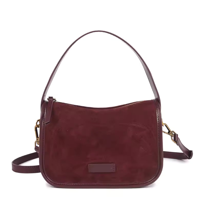 Rugged Vintage Suede Shoulder Bag - Wearable Soft Leather Tote for Daily Commute