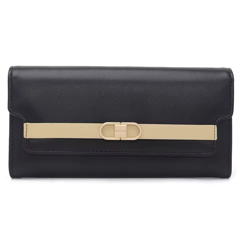2026 spring new long purse high-end boutique Japanese and South Korea small fresh solid color hardware buckle three fold bag