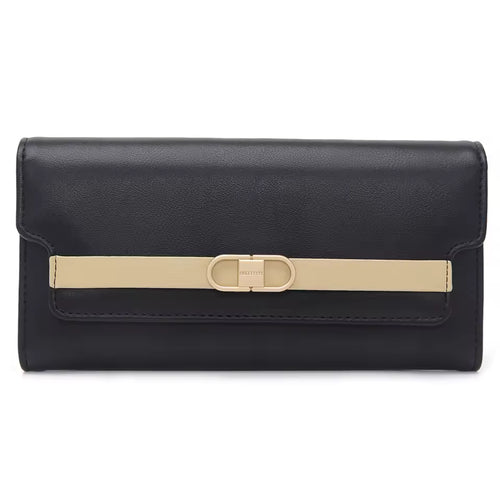 2026 spring new long purse high-end boutique Japanese and South Korea small fresh solid color hardware buckle three fold bag