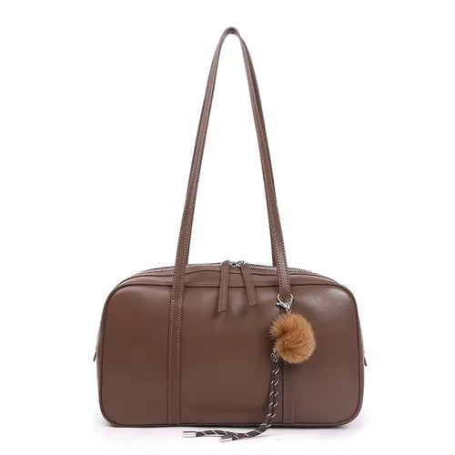 Fashion Genuine Cowhide Leather Women's Shoulder Bag Cute Large Capacity Commuter Girl Cow Brown Handbag Luxury Brand Designer