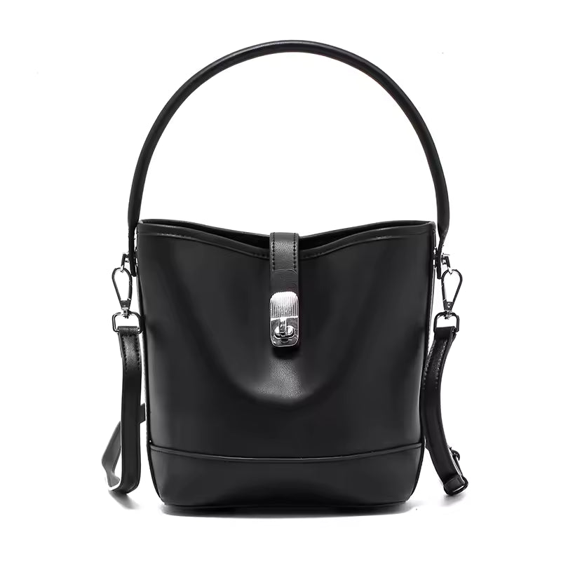 Genuine Cowhide Leather Women's Bucket Handbag For Ladies Soft Large Capacity Shoulder & Crossbody Bag Luxury Brand Messenger