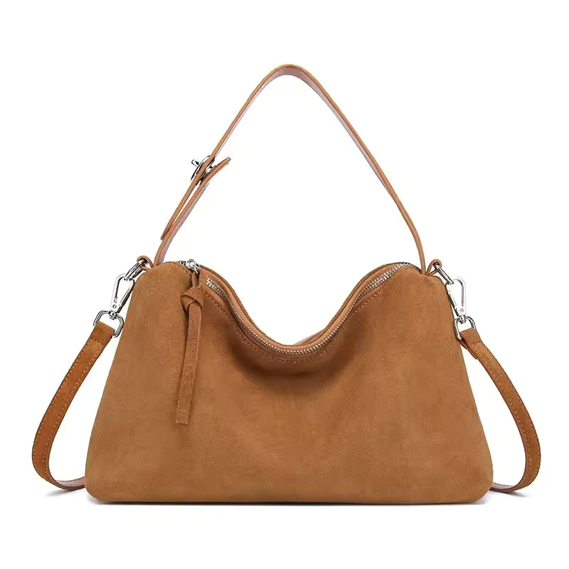 Textured Frosted Leather Handbag | Minimalist Genuine Suede Crossbody for Women