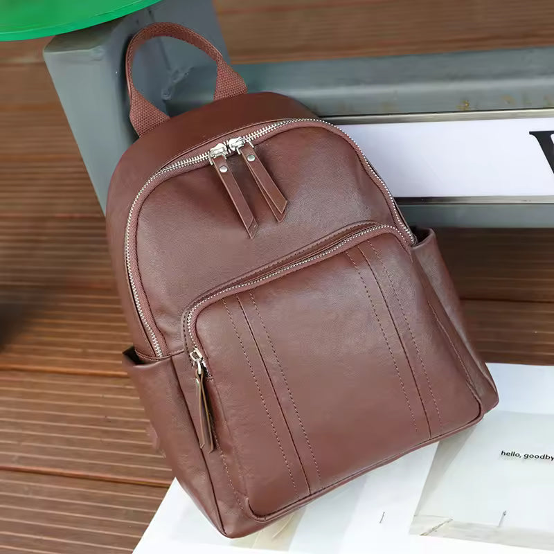 Minimalist Luxury Top-Grain Backpack | Sophisticated Cowhide Shoulder Bag for All