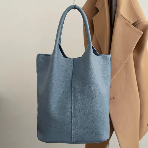 Executive Leather Bucket Tote | Minimalist Large Capacity Shopper Bag