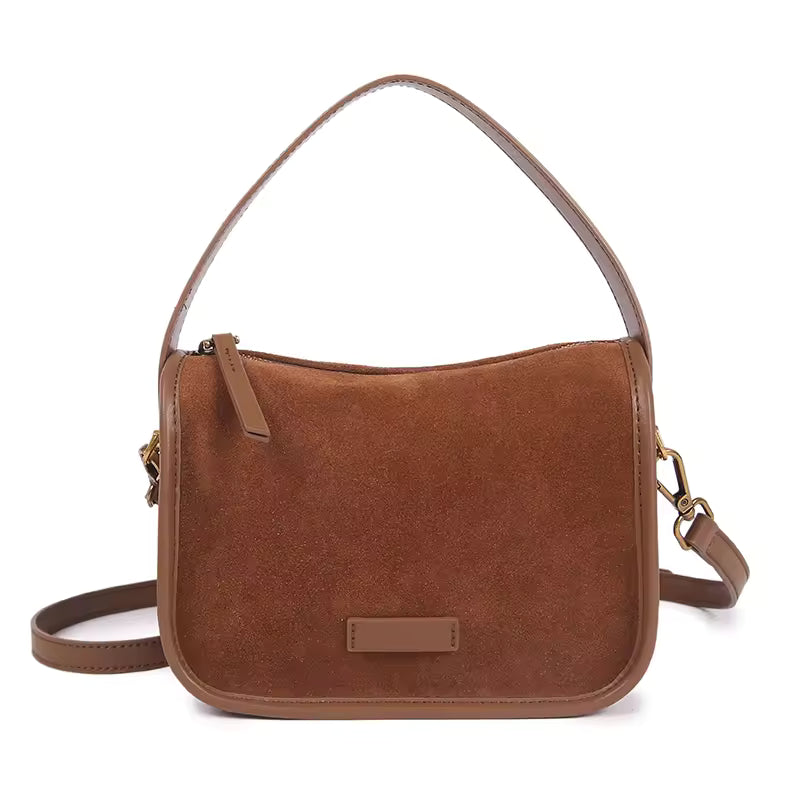 Rugged Vintage Suede Shoulder Bag - Wearable Soft Leather Tote for Daily Commute