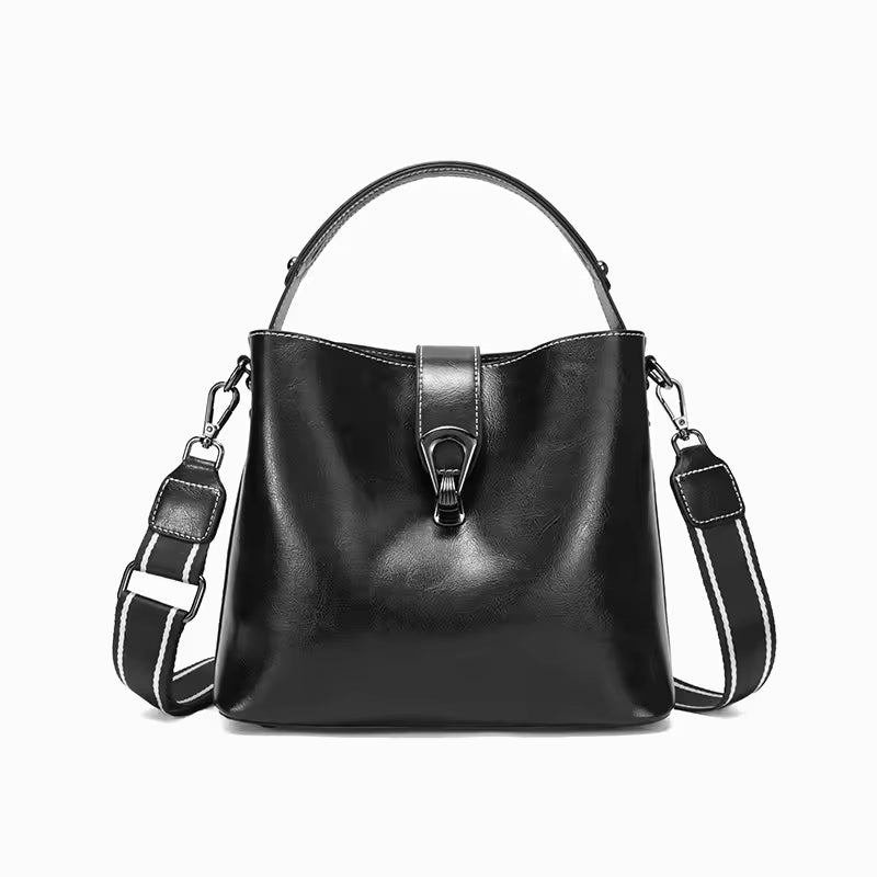 Ladies Waxed Cowhid Genuine Leather Bag Women's Retro Top-grain leather Shoulder Handbag Female Cowhide Commuting Crossbody Bags